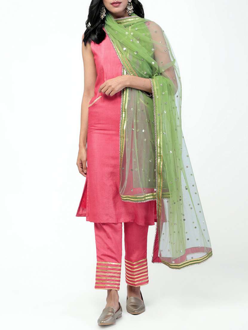 gota highlight kurta pant suit with contrast dupatta