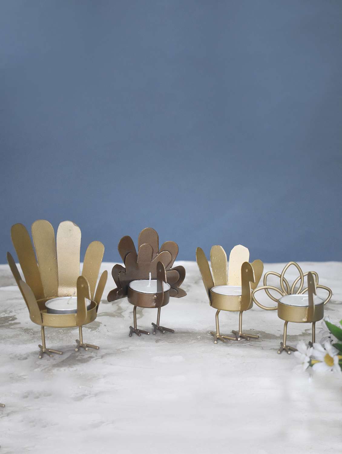 color paleatte gold and copper bird t light holders