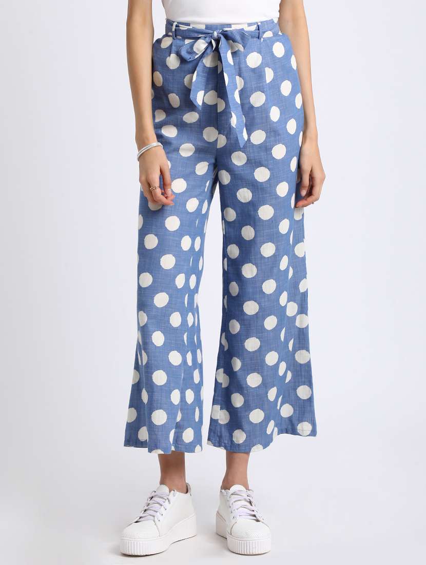 tie knot belted polka dotted trouser
