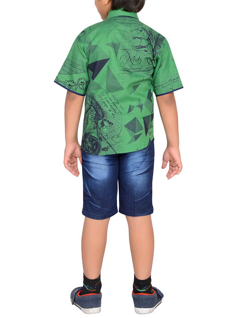 green cotton blend shorts set - 15643427 - Standard Image - 2