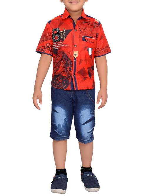 red cotton blend shorts set - 15643428 -  Standard Image - 0