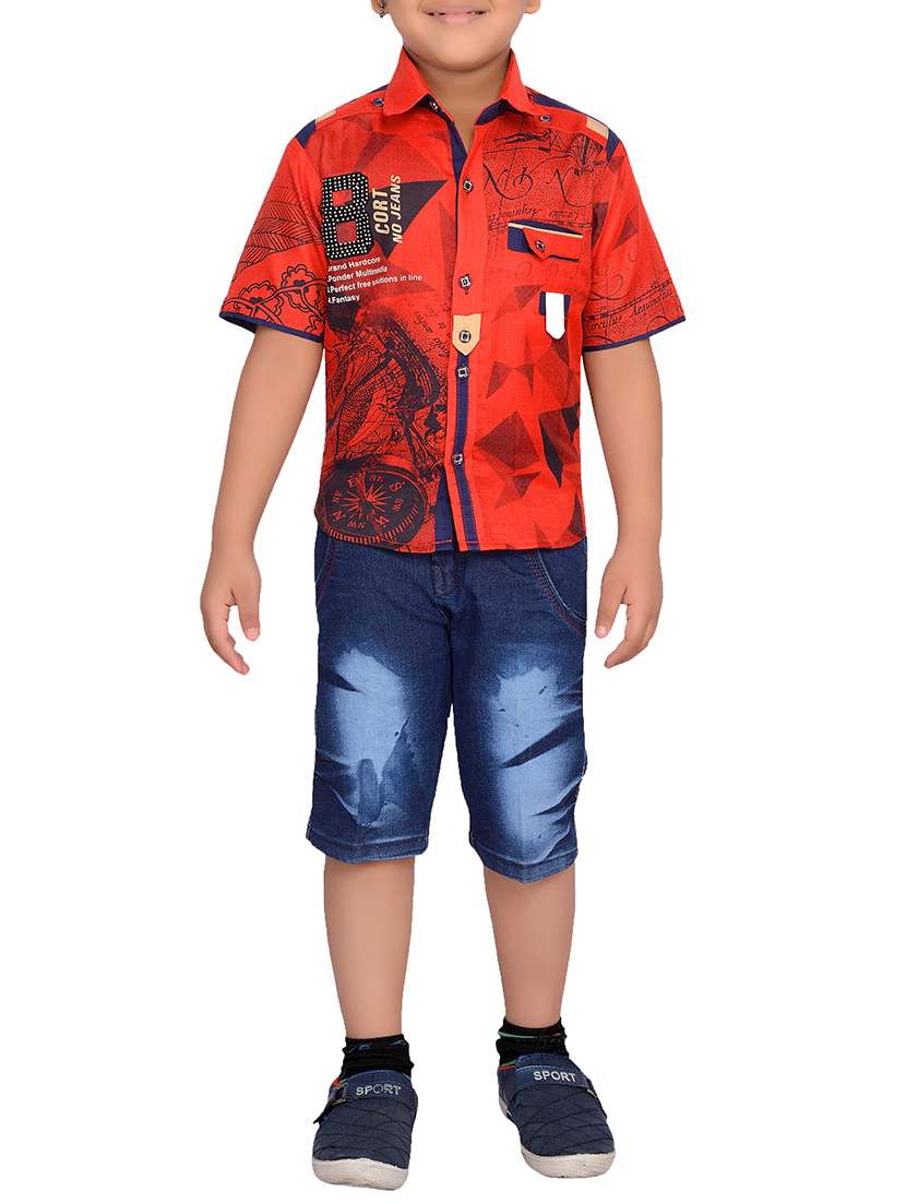 red cotton blend shorts set - 15643428 -  Zoom Image - 0
