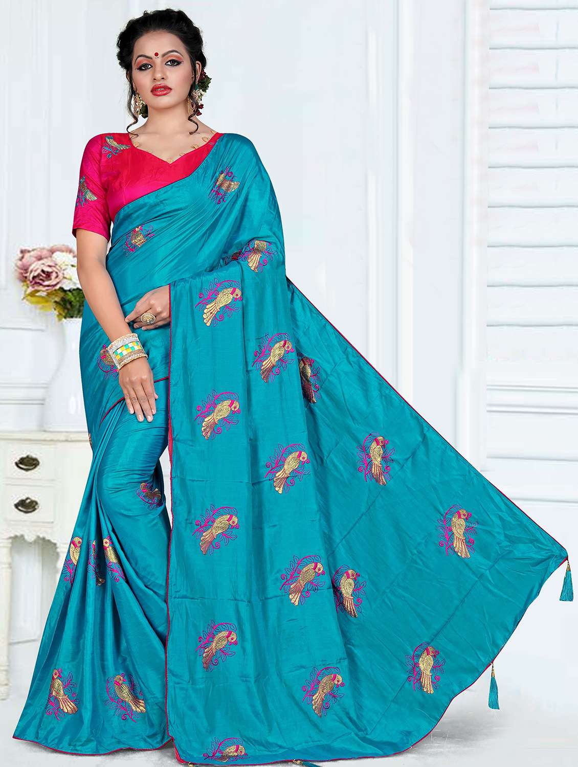 women's embroidered saree with blouse