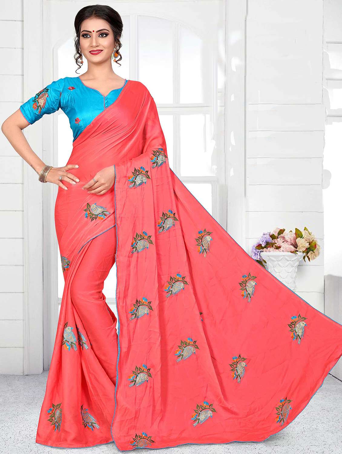 women's embroidered saree with blouse