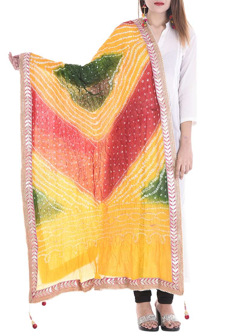 bandhani dupatta with gota patti & tassels detailing