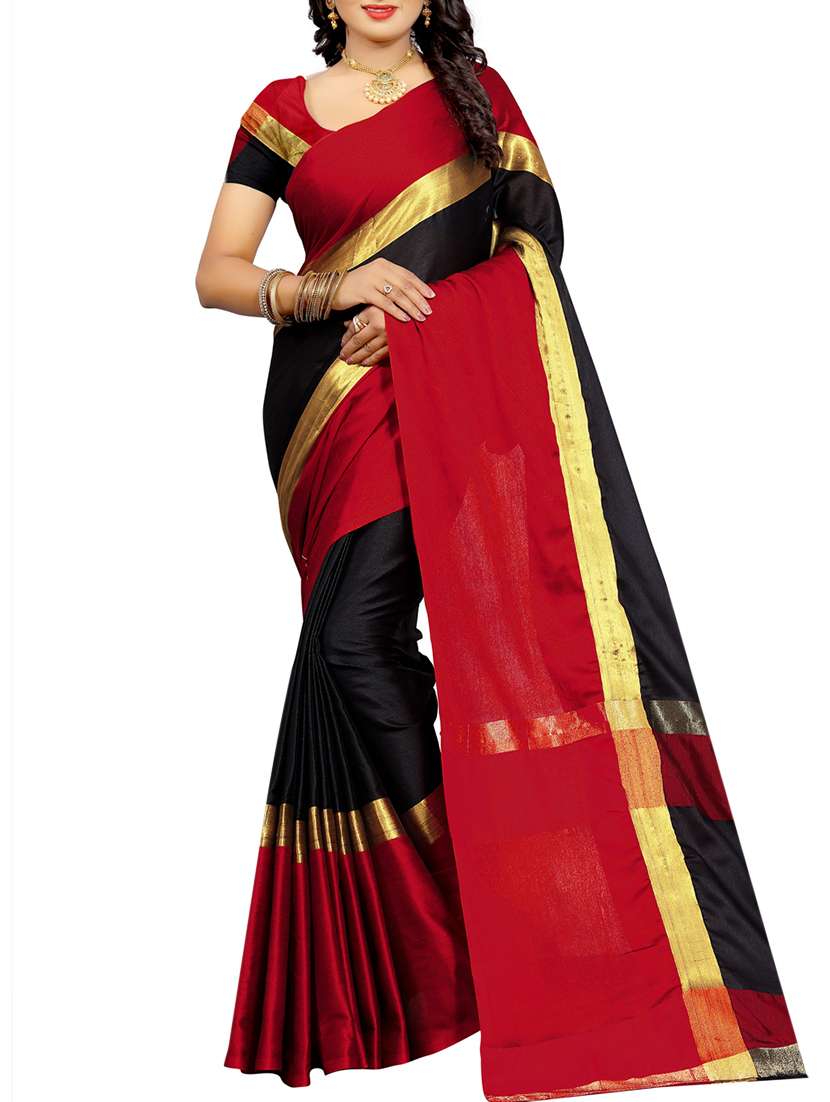 contrast zari border saree with blouse