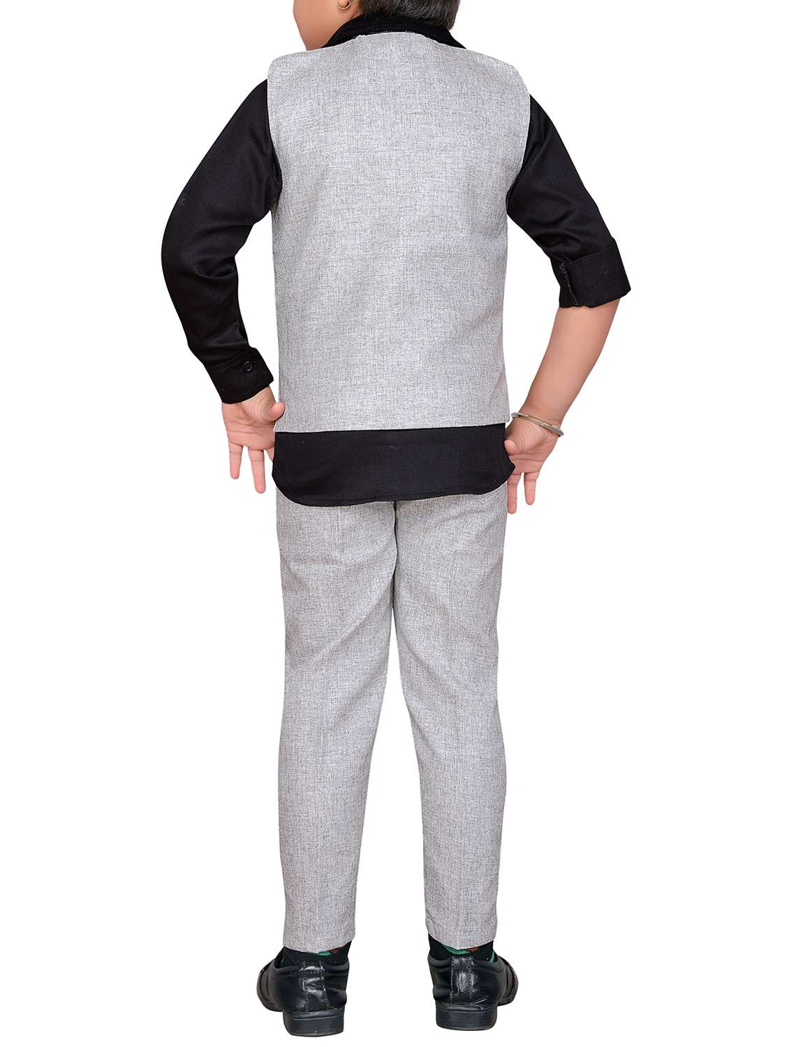 grey cotton blend waistcoat suit set - 15646803 - Standard Image - 2