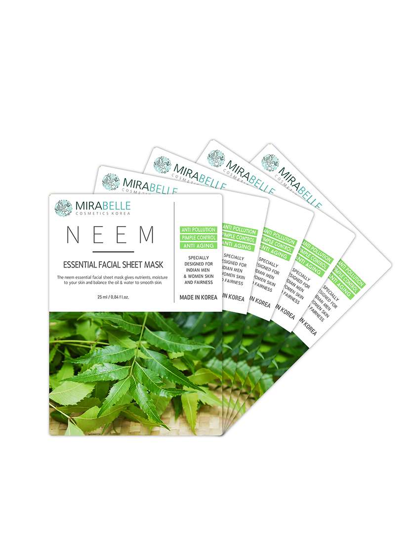 mirabella neem essential facial sheet mask (pack of 5)