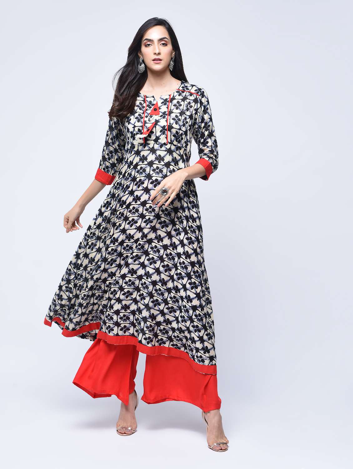 monochrome a-line printed kurta