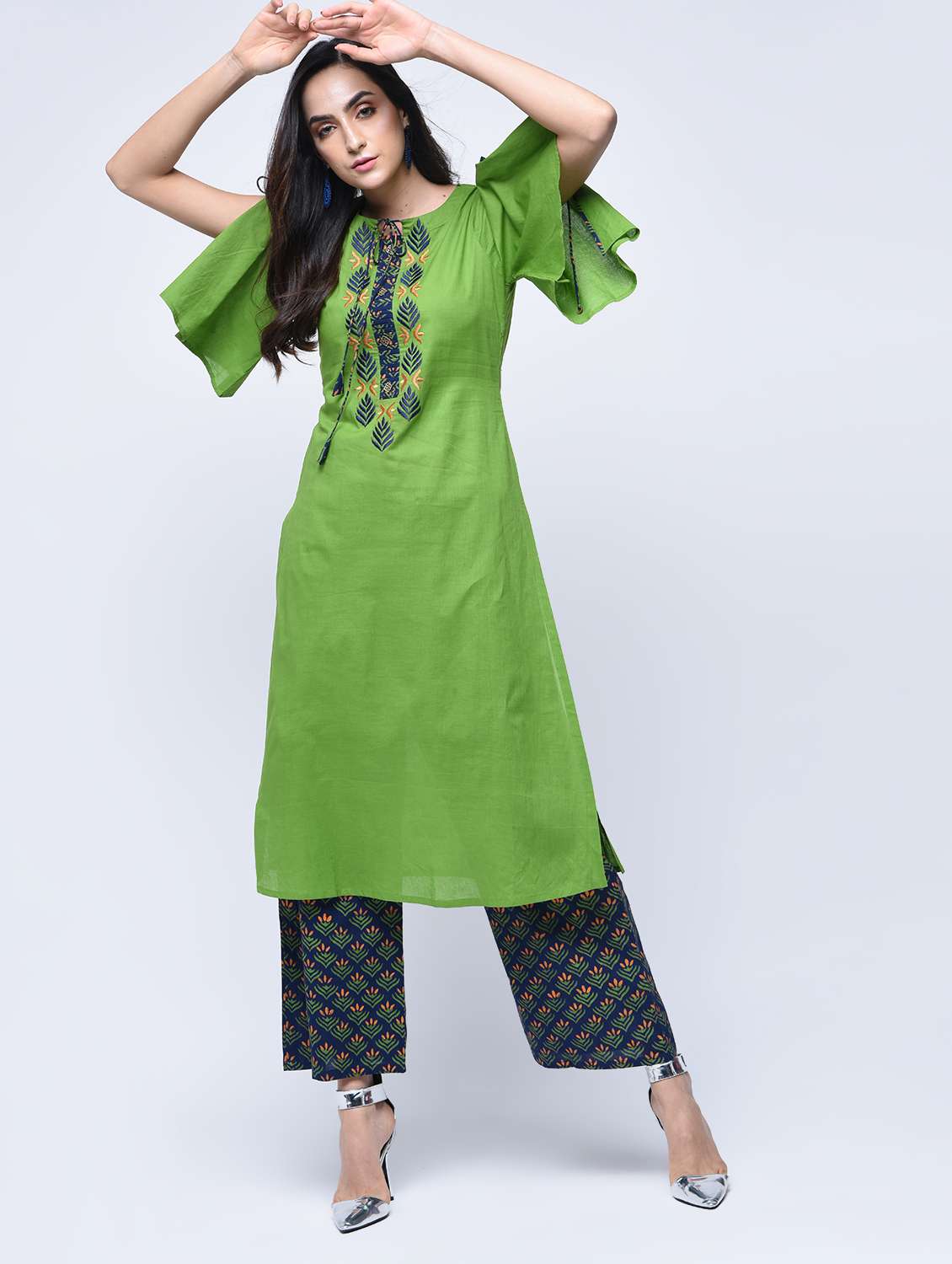 slit sleeves embroidered straight kurta