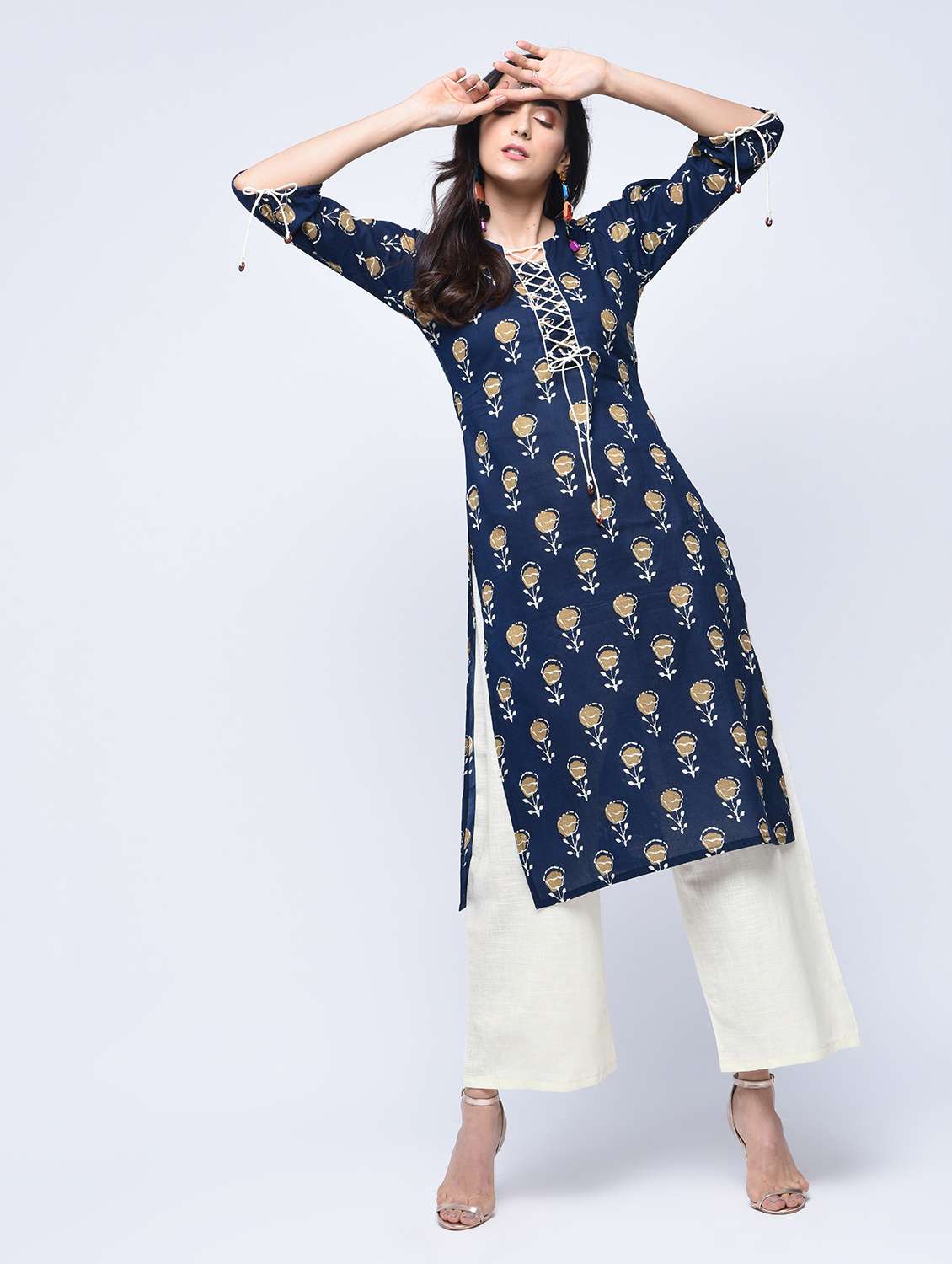 indigo criss cross straight kurta