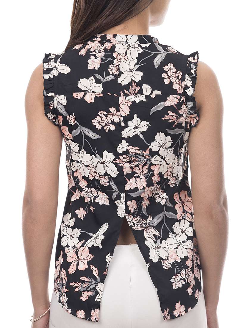 floral frill detailed back slit top - 15648305 - Standard Image - 2