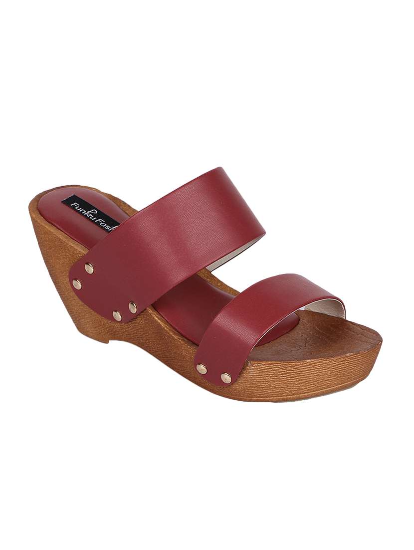 maroon slip on wedges