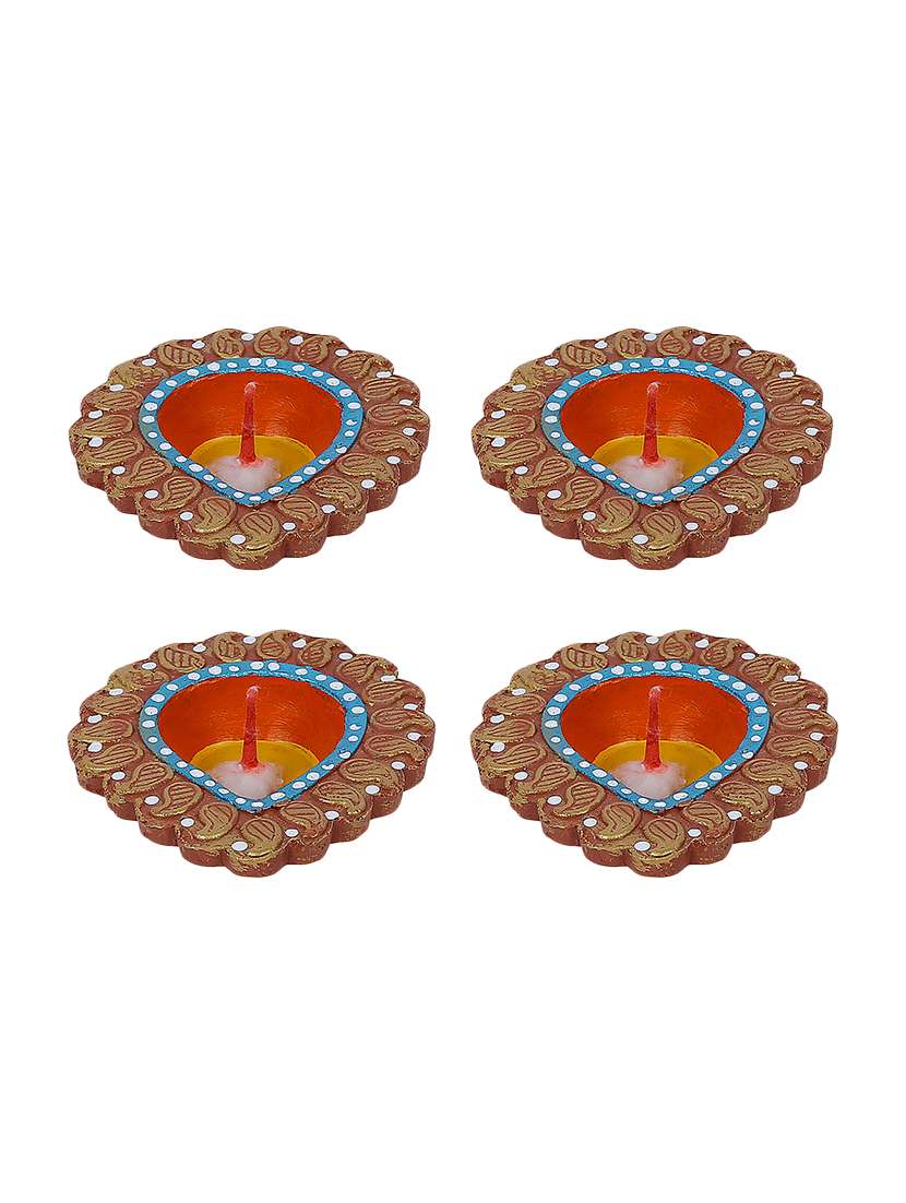 aapno rajasthan delicately carved terracotta diyas - set of 4 - 15649170 -  Standard Image - 2
