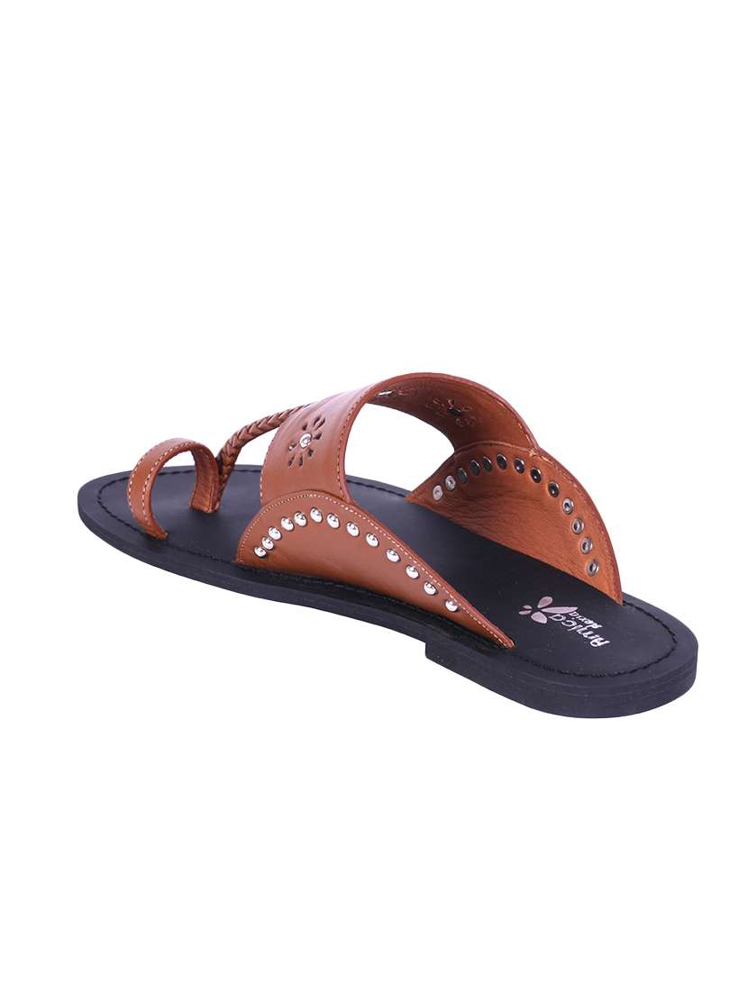 brown one toe kolhapuris - 15650249 -  Standard Image - 2