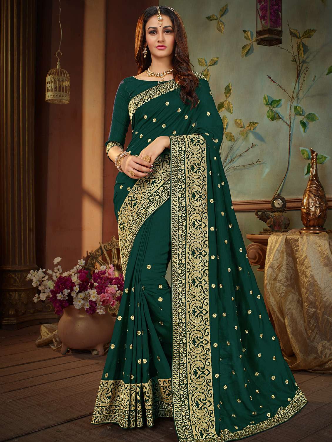 floral embroidered saree