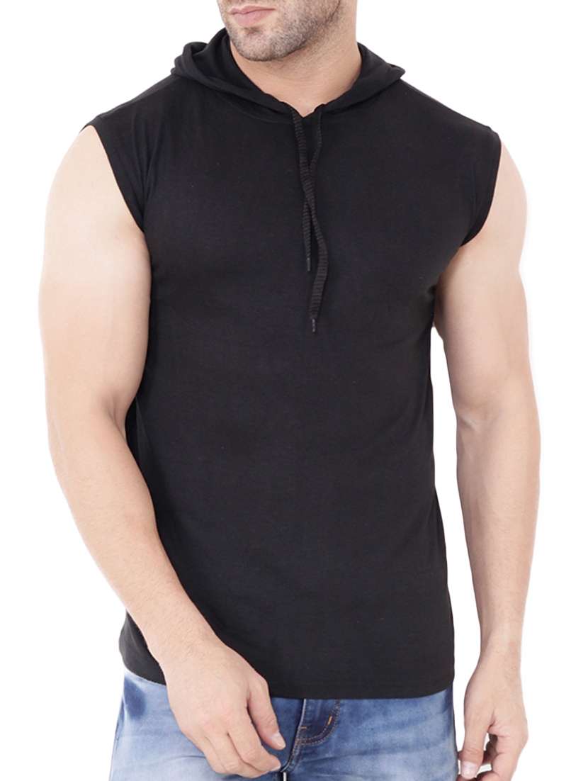 men solids hooded neck t-shirts
