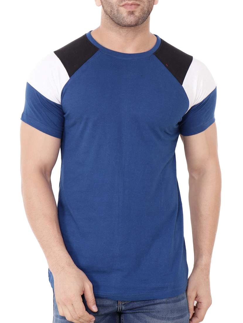 blue color block raglan t-shirt - 15651675 - Zoom Image - 0