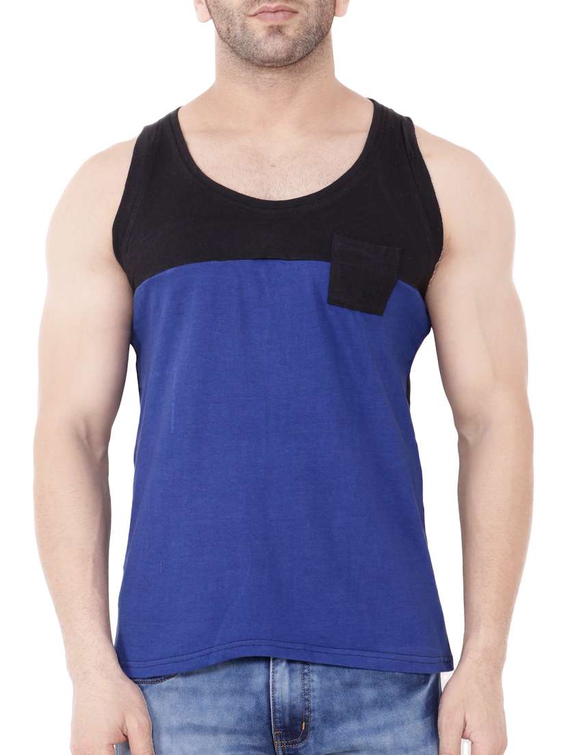 blue cotton color block t-shirt