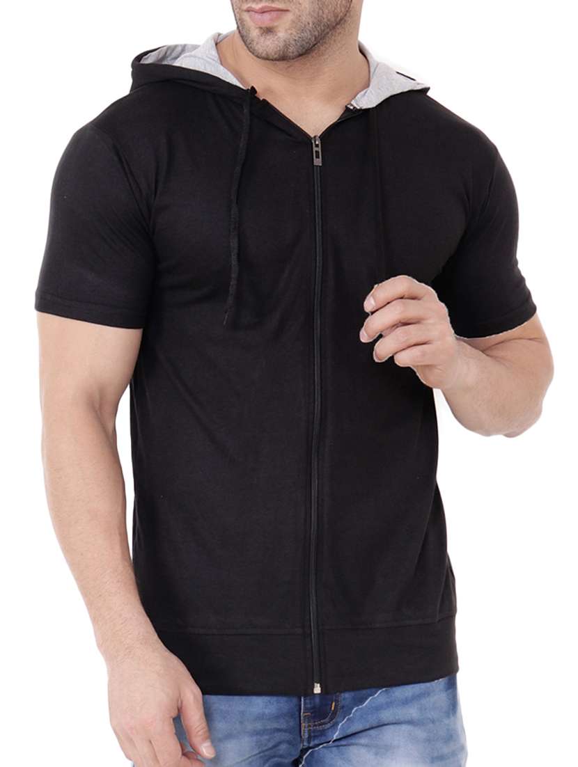 men black slim fit hooded t-shirt - 15651731 - Zoom Image - 0