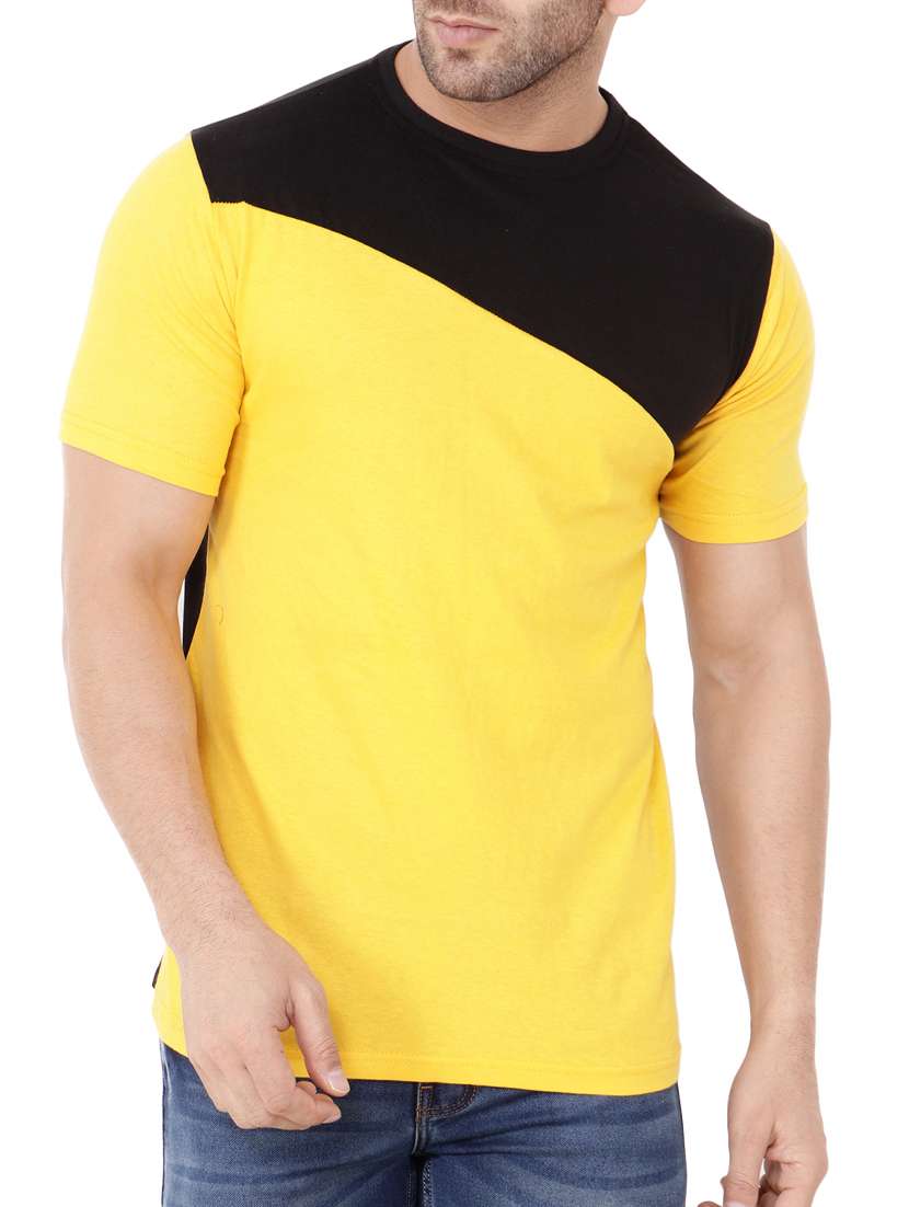 yellow cotton color block t-shirt - 15651737 -  Zoom Image - 0