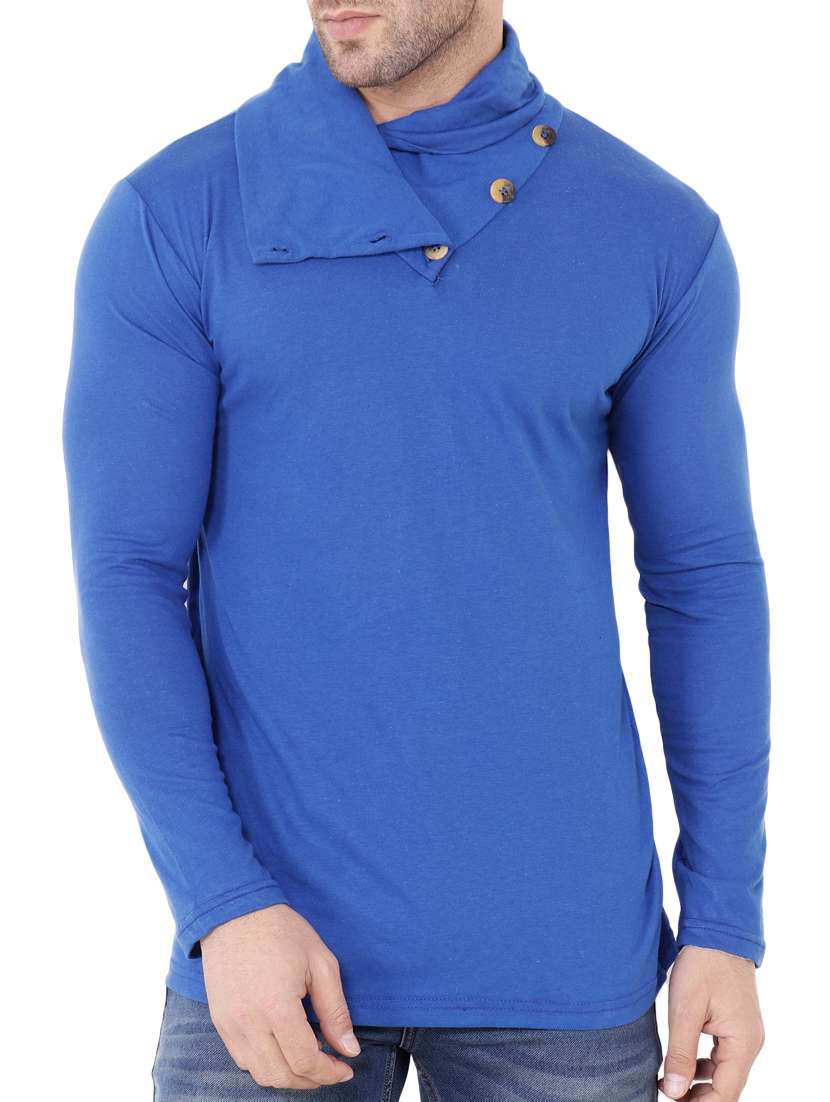 blue cowl neck t-shirt