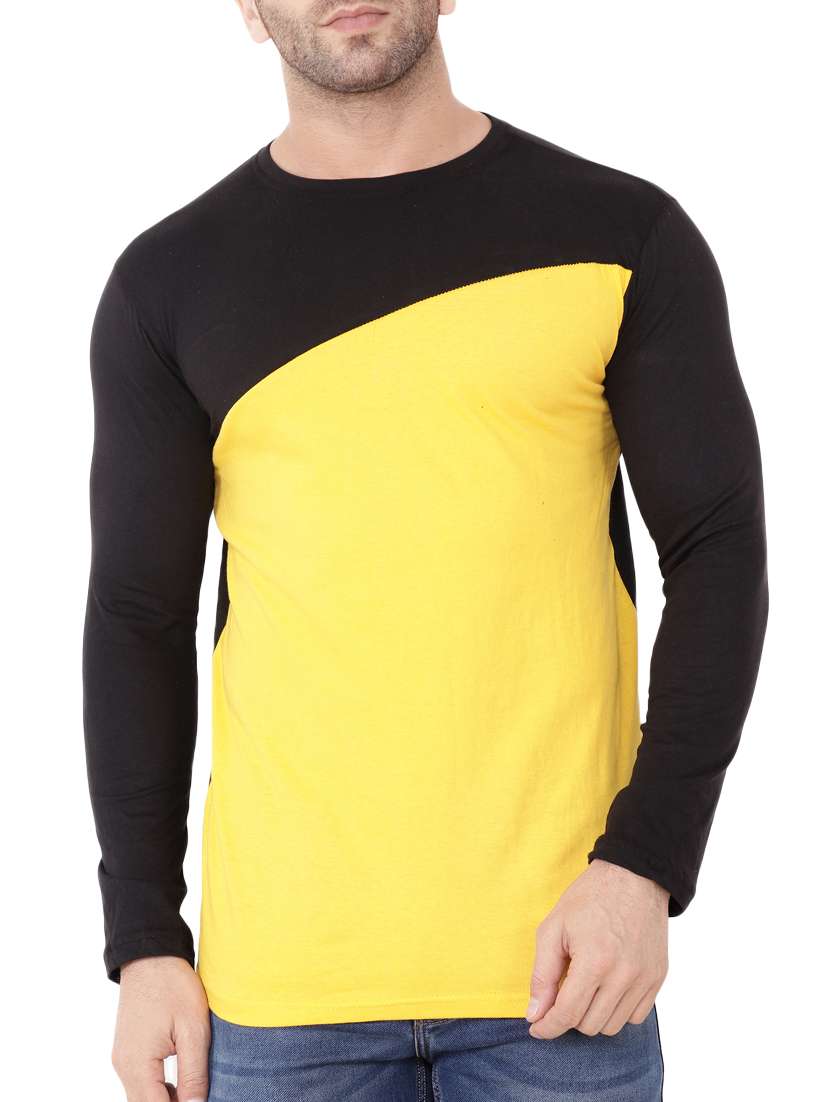 yellow cotton color block t-shirt