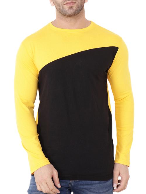 yellow cotton color block t-shirt - 15651749 - Standard Image - 0