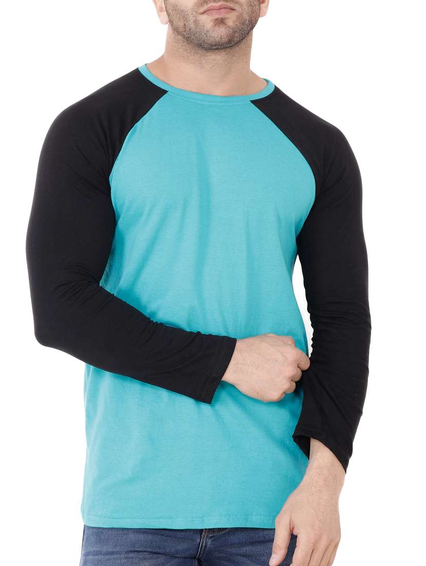 men color blocked round neck raglan sleeves t-shirt
