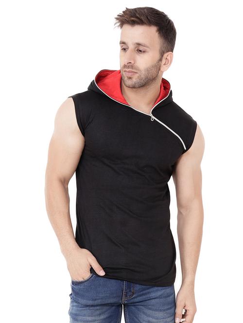 solid black hooded sleeveless t-shirt - 15651753 -  Standard Image - 0