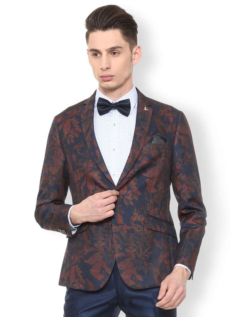 blue polyester single breasted blazer