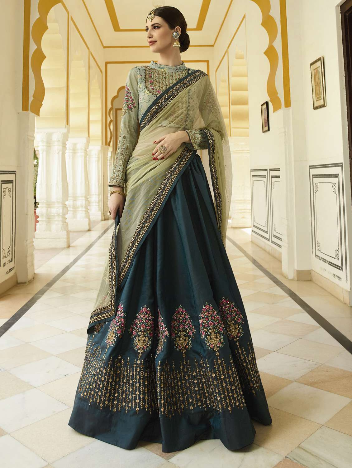 embroidered flared lehenga