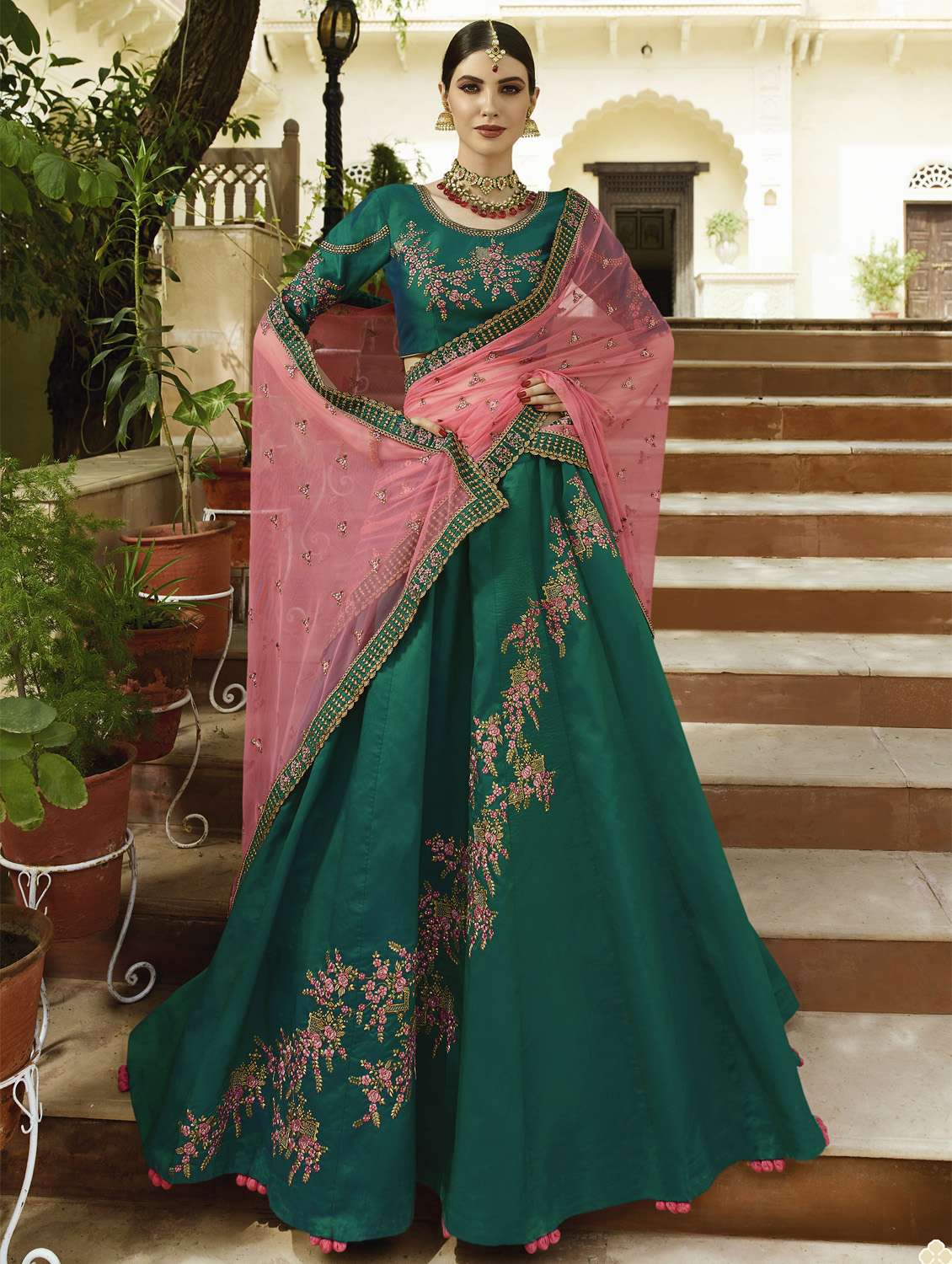 embroidered flared lehenga with creative hem line
