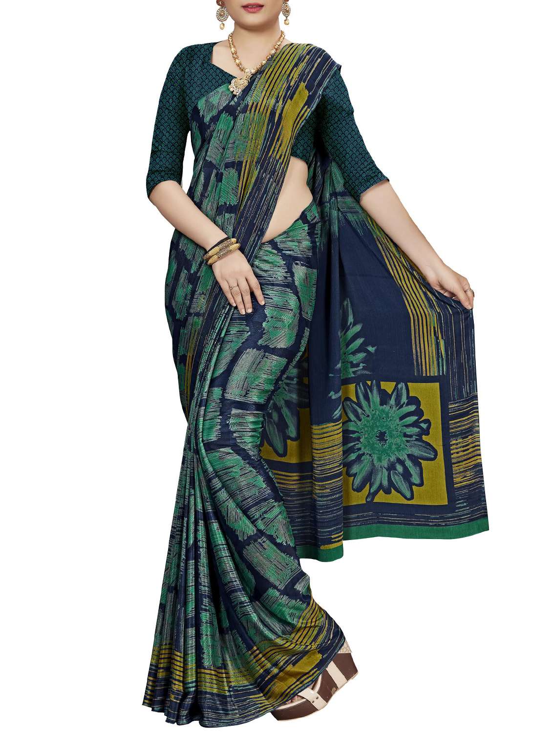 Abstract printed saree with blouse