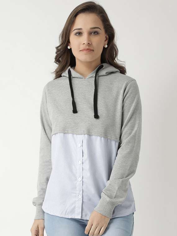 button-detail striped hooded sweatshirt