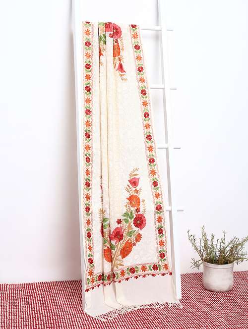pashmina woollen shawl with floral embroidery - 15655308 - Standard Image - 0