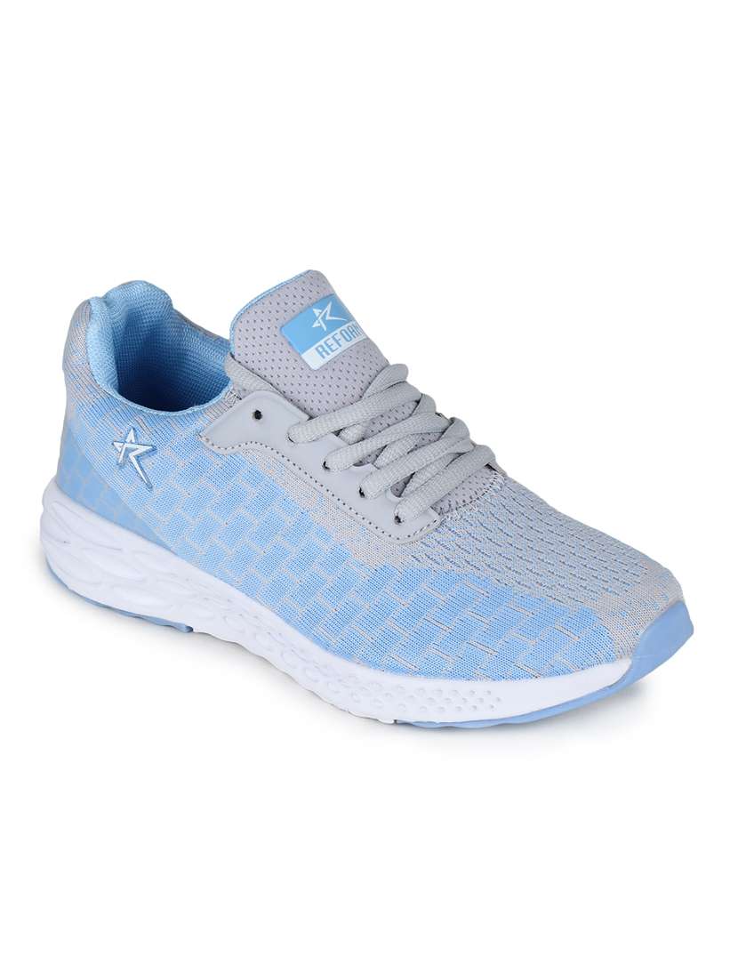 blue lace-up sports shoes