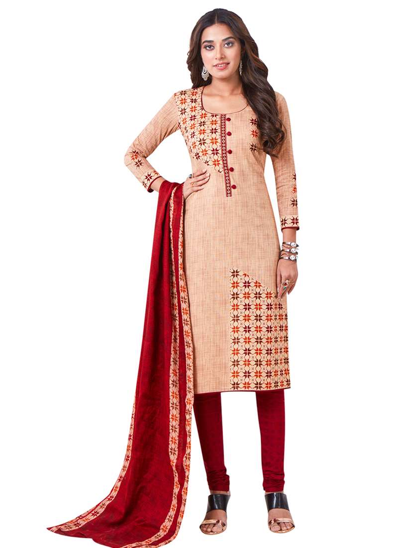 printed unstitched churidaar suit