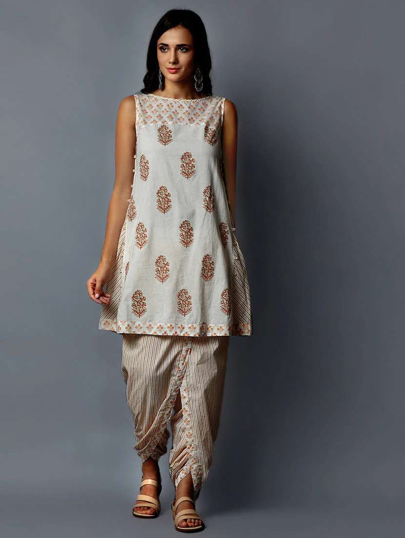 printed kurta with dhoti salwar set