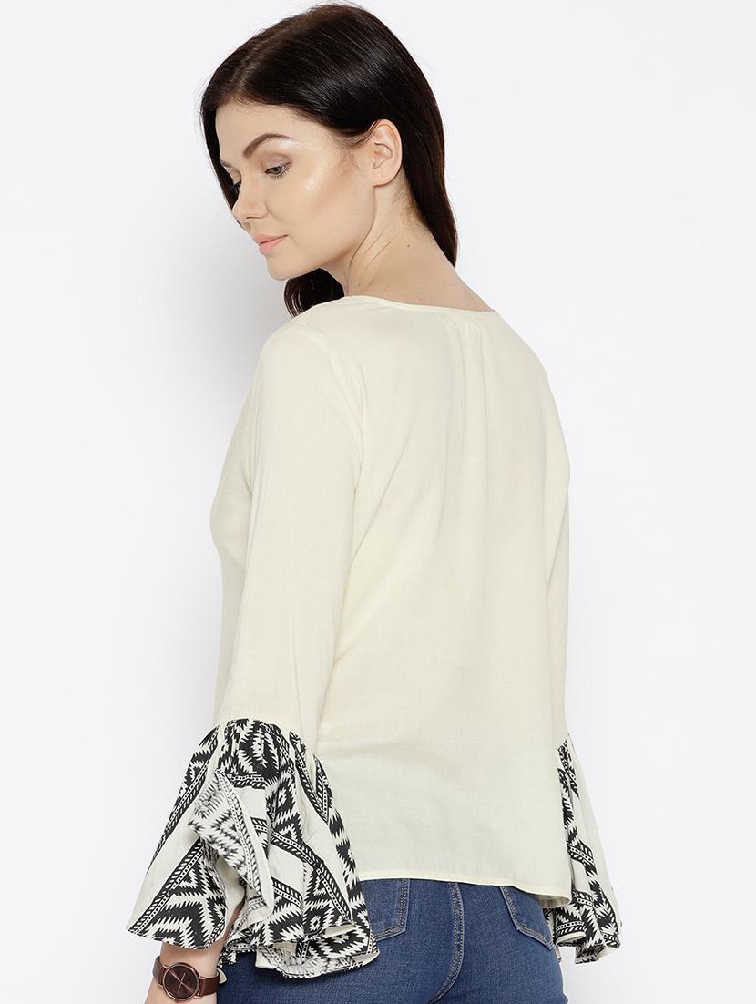 ikat printed bell sleeve boat neck top - 15669759 - Standard Image - 2