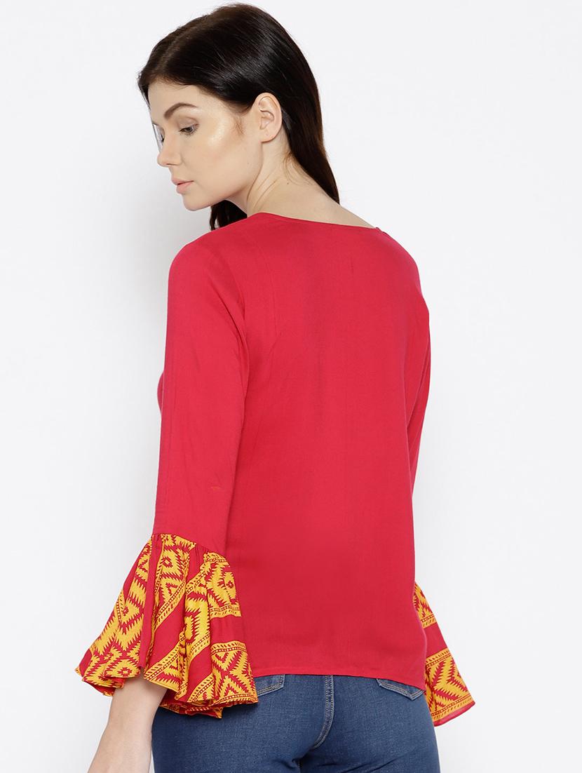 ikat printed bell sleeve boat neck top - 15669760 - Standard Image - 2