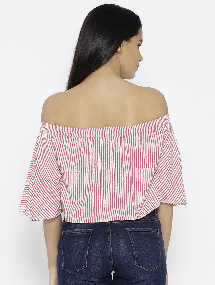 off shoulder striped crop top - 15669762 - Standard Image - 2
