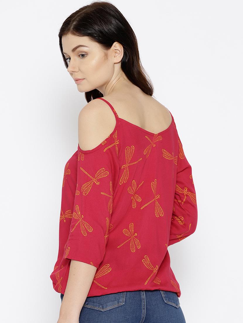 cold shoulder overlap printed top - 15669770 - Standard Image - 2