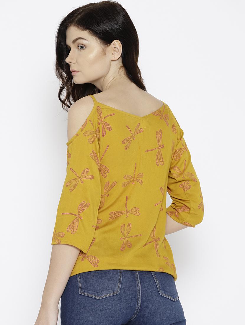 cold shoulder overlap printed top - 15669771 - Standard Image - 2