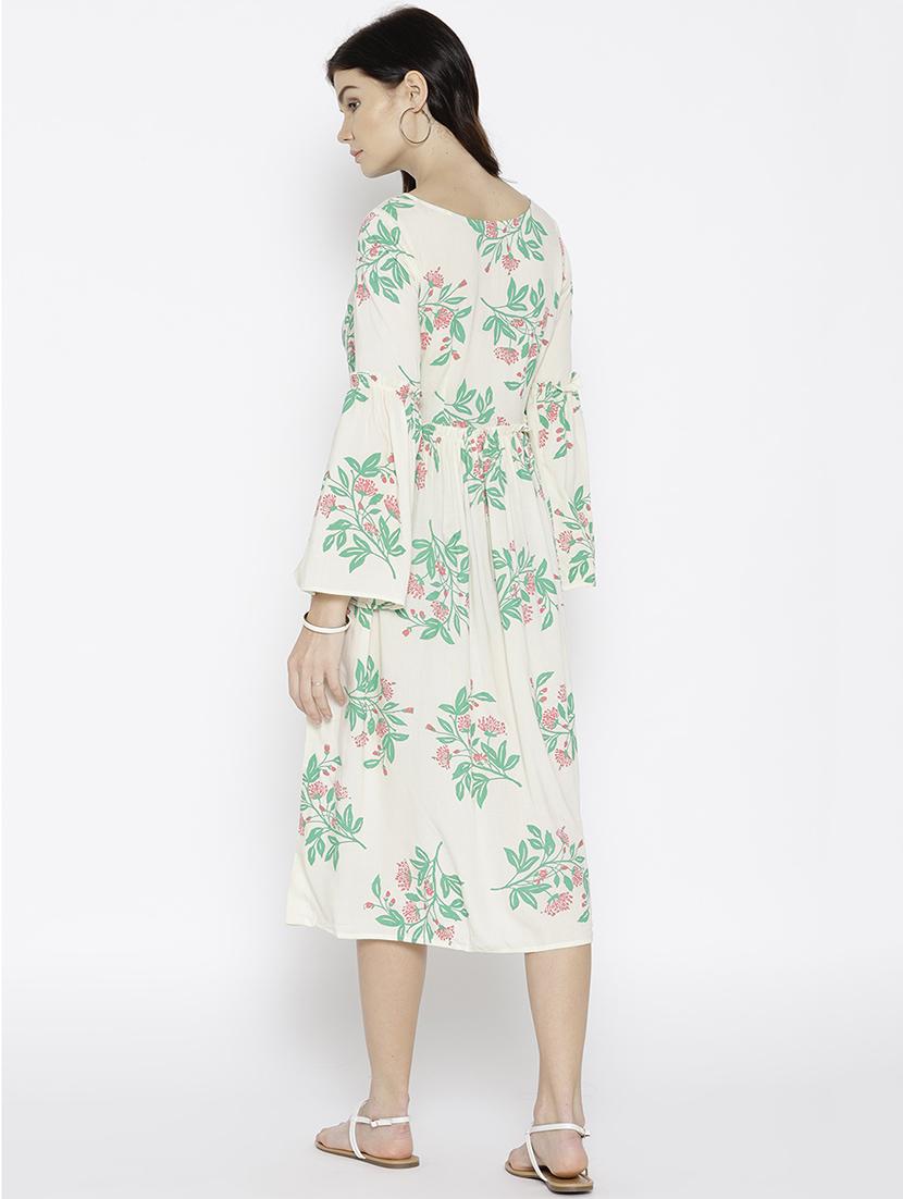 frill trim block print bell sleeved dress - 15670223 - Standard Image - 2