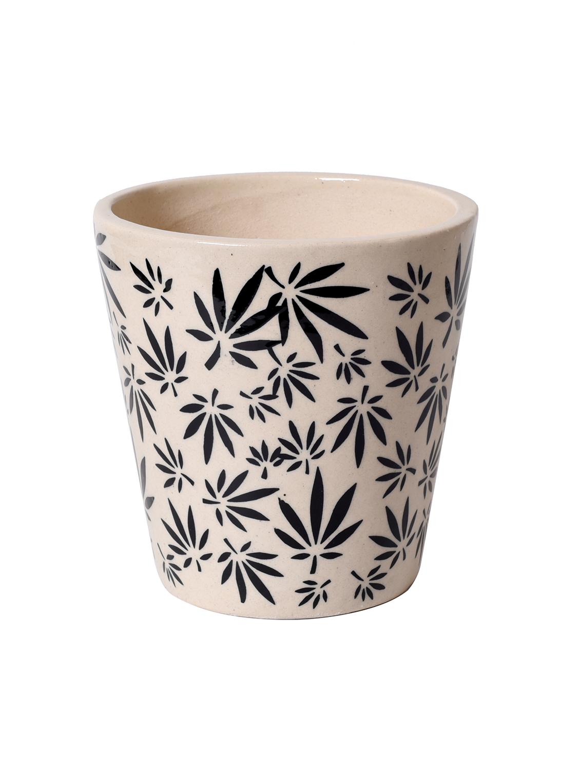 unravel india handcrafted floral off-white ceramic planter pot - 15671378 - Standard Image - 2