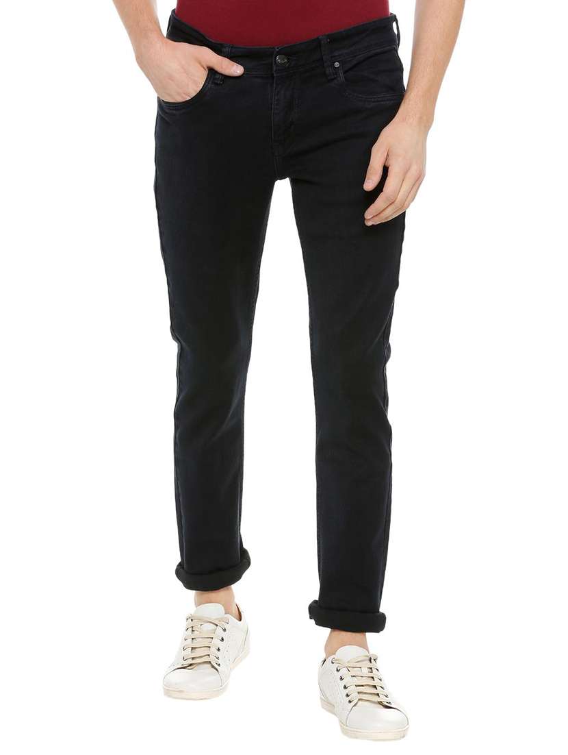 blue cotton blend plain jeans