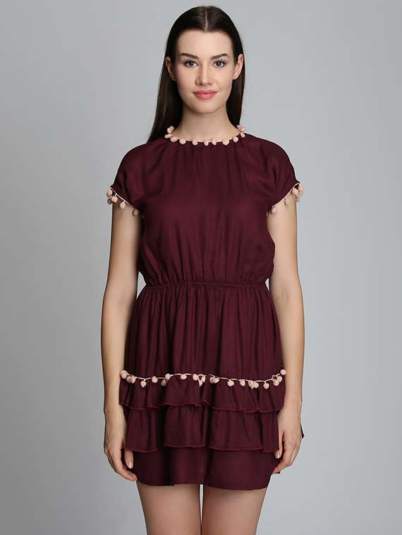 pom pom detailed layered dress