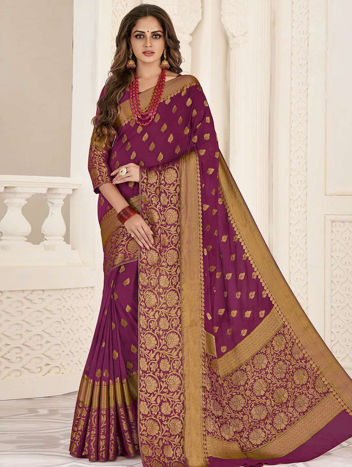 floral zari border woven saree