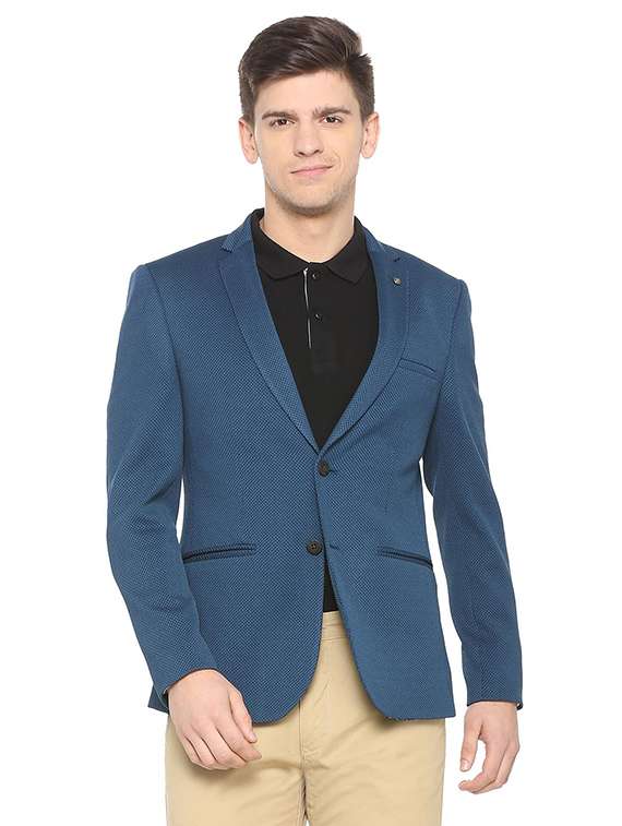 blue cotton single breasted blazer